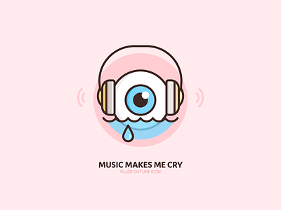Music makes me cry icon blue cry filled headphones icon illustration music outline pink