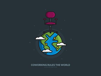 Coworking rules the world chair coworking earth filled icon nomad office outline