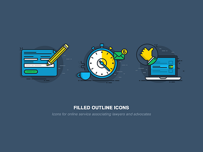 Three steps filled outline icons filled form icon laptop law outline thumb time
