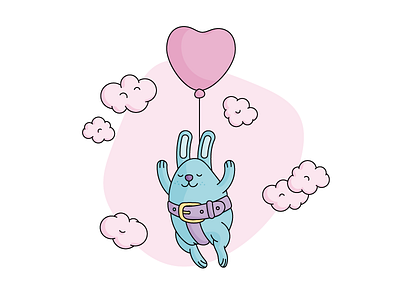Rabbit in love illustration cartoon cute heart kawaii love pink rabbit sky