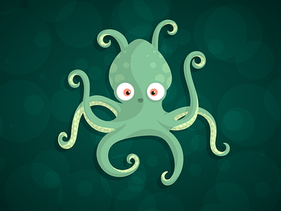 Cute hello octopus baby animal cartoon flat funny green illustration octopus vector