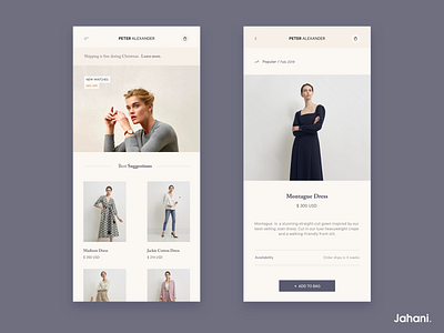 Fashion Store - Mobile Version 2 app design dress ecommerce fashion idea inspiration jahani minimal ui