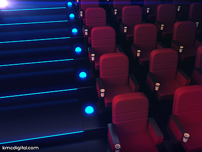 Lonely Cinema 3d cinema illustration neon render retro theatre