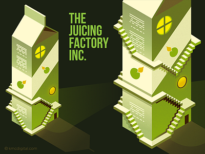 The Juicing Factory carton factory illustration juice stairs