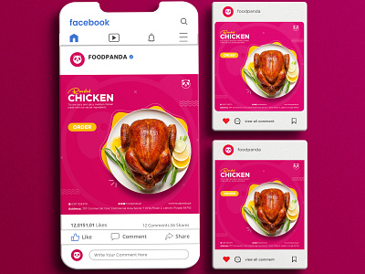 Roasted chicken Instagram post design for FOODPANDA. food design for social media food panda food post design graphic design illustrator social media post
