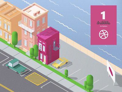 Dribbble Invite Giveaway 3d building design dribbble giveaway illustration invite isometric vector