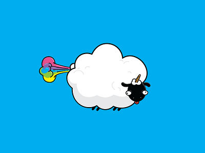 This sheep ain't sheepish 🐑 🌈 blue cloud crazy cute cute sheep design fluffy illustration magical rainbow sheep unicorn