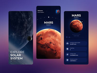 Explore Solar System - Planets App app application clean design earth mars planet planet application solar system sun ui ux
