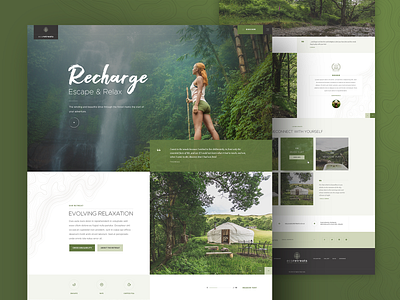 Eco Retreats Homepage Concept earthy eco green landing page spa travel website wellness