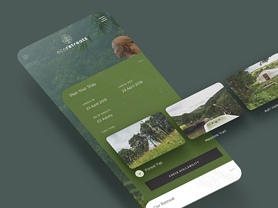 Eco Retreats - Booking Widget UI Design app booking widget eco hotel mobile nature outdoor retreat travel website wellness