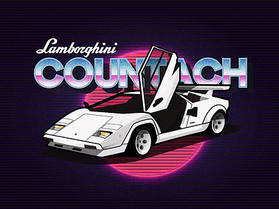 Lamborghini Countach 80s car countach design dribbble glow lamborghini logo modern pink purple retro vector white