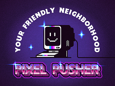 Pixel Pusher 80s computer designer dribbble friendly graphic design logo pixel purple rainbow retro tgif