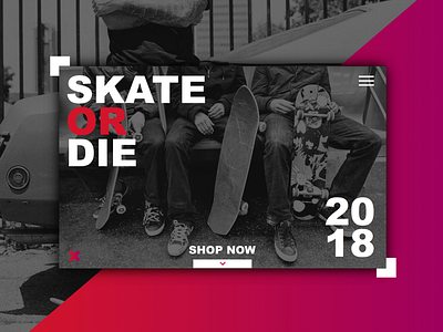 SKATE OR DIE black dribbble landing page red skateboarding ui ux website