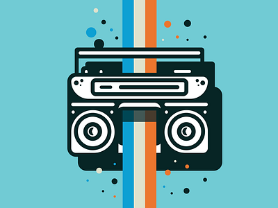 Boombox illustration blue design dribbble illustration logo music orange retro sound white