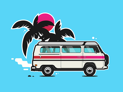 Tropical Trip blue dribbble gradient illustration new sun tropical van white