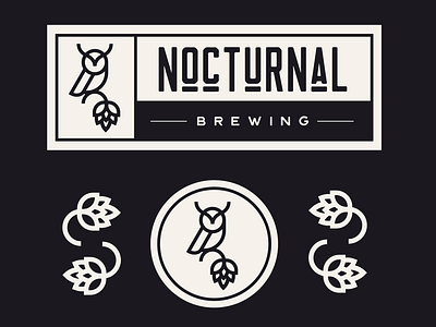 Nocturnal Brewing Branding beverage black branding brewing design dribbble drink hops logo owl white