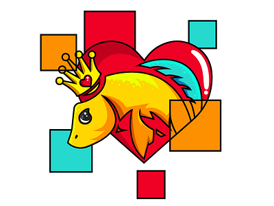 Fish for love Illustration character colourful emote fish heart illustration illustrator king love squares vector vibrant