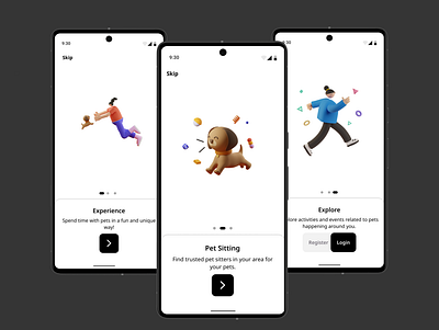 Android Walkthrough Screens app app design design illustration mockup pet experience typography ui ui design
