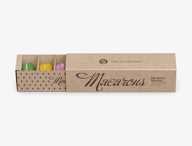 Opened Kraft Paper Box With Macarons Mockup - High-Angle Shot design graphic design illustration