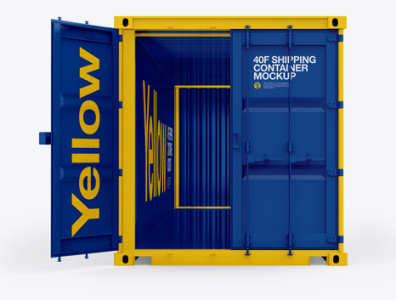 40F Shipping Container with Opened Door Mockup - Front View