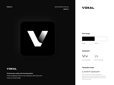 Vokal.co Logo app icon brand identity branding branding design brutalism brutalist brutalist design logo logo design logodesign podcast logo startup logo typography v logo