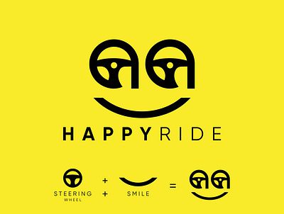 HappyRide Logo creative logo happy logo logo minmal logo modern logo ride logo smile logo steering wheel travel logo unique