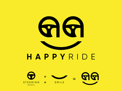 HappyRide Logo creative logo happy logo logo minmal logo modern logo ride logo smile logo steering wheel travel logo unique