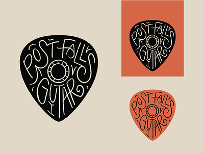 Post Falls Guitar branding design folk guitar guitar pick handlettering illustration logo