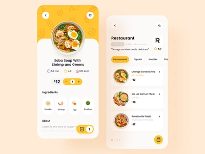 Food Delivery App app apple card cuisine delivery app design food and drink iphonex mobile noodle restaurant ui ux yellows