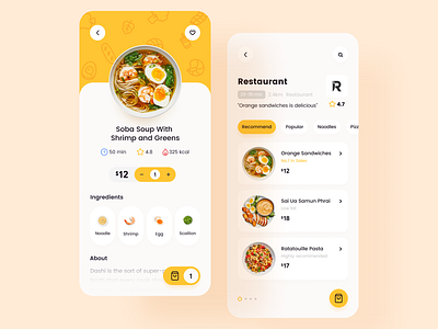 Food Delivery App app apple card cuisine delivery app design food and drink iphonex mobile noodle restaurant ui ux yellows