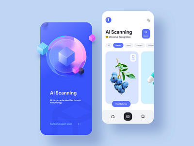 AI scans calories 2 app apple blue blueberry box calorie card design food icons ios mobile scans ui