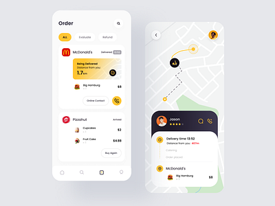 Food Delivery App3-order apple card delivery food and drink hamburg icons ios iphonex map mobile order piazz ui uidesign uiux yellow