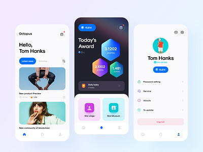 Blockchain Trendy play app app blockchain card design gold coin icons illustration information iphonex mobile reward settings task trendy play trendy play ui ux