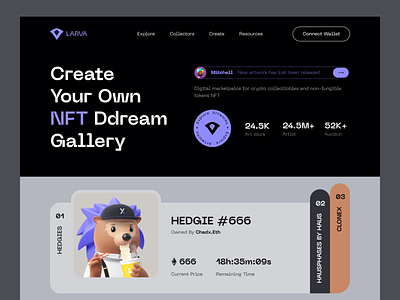 NFT landing page 3d art bitcoin coins crypto cryptoart cryptocurrency dark ethereum gallery landing page marketplace nft 3d nft art nfts token ui website