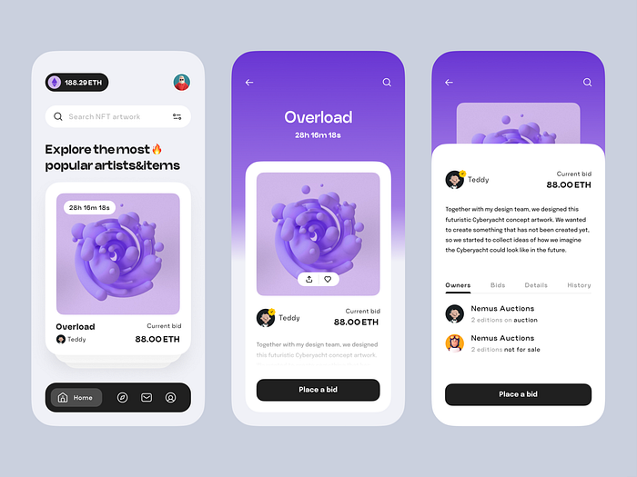 NFT Marketplace - Mobile App by Hong Ji for OD Studio on Dribbble