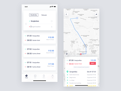 Rainbow bus APP app booking flat icons ios mobile tickets transport travel ui ux