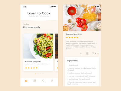 Culinary treasure app cook delicious food iphonex menu pasta ui ux