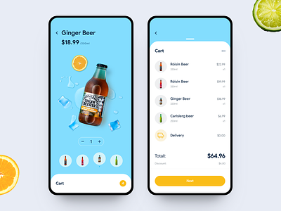 Beer Shop app beer shop blueprint cart design ginger beer ice iced lemon mobile shopping shopping cart tunan ui
