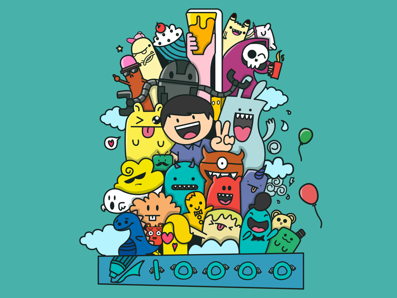 10000 followers of DWTD color cute illustration