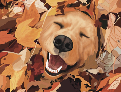 Happy dog in autamn leaves design graphic design illustration typography