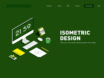 Isometric design clean design green isometric ui vector