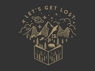 Let's get lost bear book camping illustration line mountain night travel