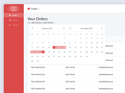 Supply Day Picker calendar day picker order supply ui