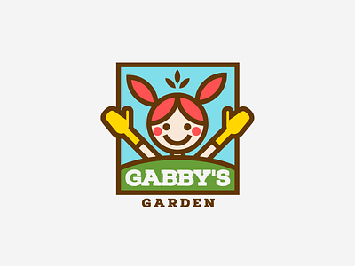 Gabby's Garden cartoonish character cute emblem garden girl gloves lady logo plant smiling symbol