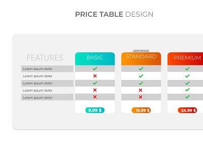 WEB PRICE TABLE DESIGN branding graphic design ui vector word effect