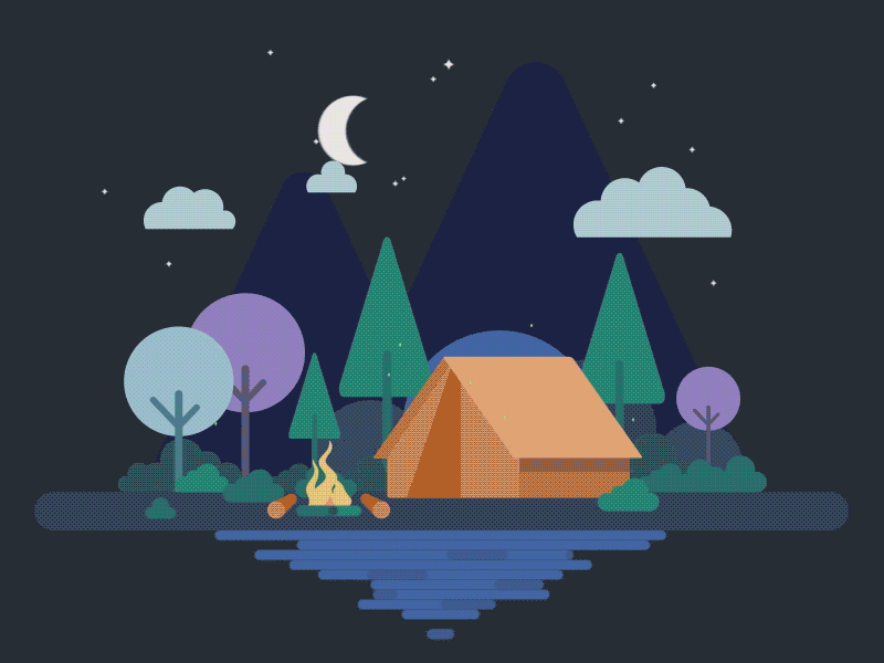 Camping 2d aftereffects animation campfire camping design illustration loop motion design vector