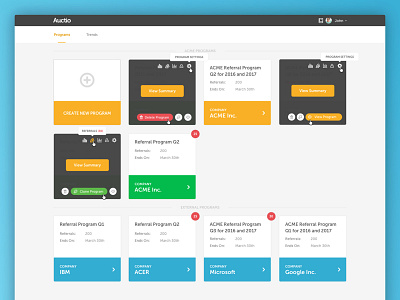 Auctio Programs auctio auctio app blue cards interaction design leads notifications orange referrals user experience uxui web app