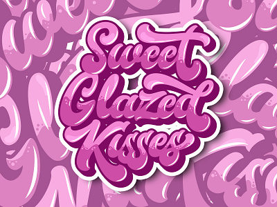 Sweet Glazed Kisses branding bubble challygraphy design fatamorkidd gum handlettering lettering logo pink sticker t shirt typeface typography vector