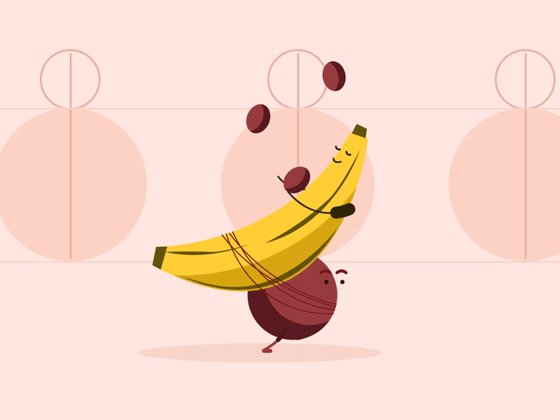 Banana and cheeku animation art ball banana digital art gif illustration juggle juggling motion design motion graphics vector