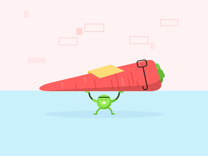 Green Pea lifting A Sleeping Carrot animation art direction artwork carrot design gif graphic design illustration lifting motion motion design motion graphics pea vector weight lifting wrestler